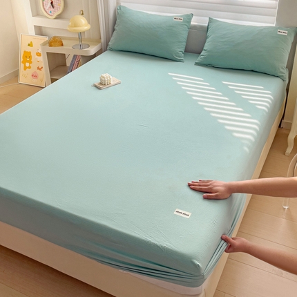 91家纺网 家纺一手货源 找家纺 罗亿家纺 2025新款云感提花双层纱定标minmin(系列)床笠 浅蓝