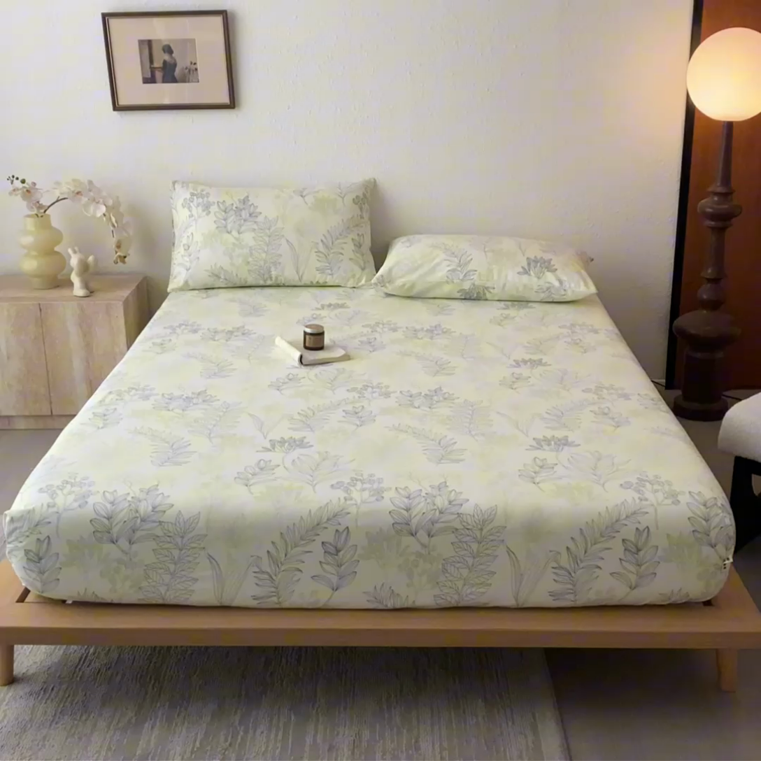 91家纺网 家纺一手货源 找家纺 九亭家纺 2025新款A类全棉老粗布单床笠 繁花-绿