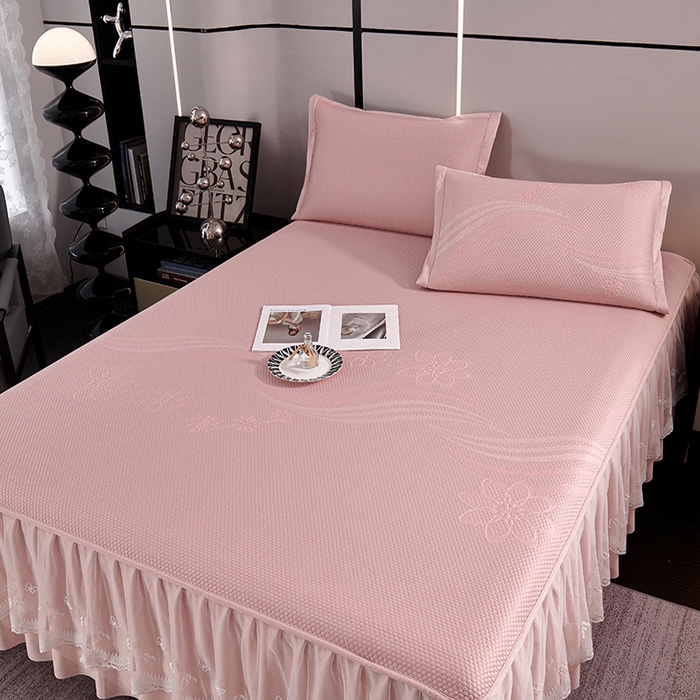 91家纺网 家纺一手货源 找家纺 （总）青雅席业 2025新款7A抗菌母婴级纯乙纶PE刺绣凉感丝 床裙款