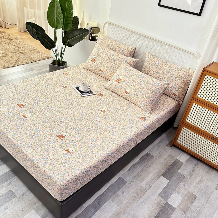 91家纺网 家纺一手货源 找家纺 伊而梦蚊帐 2025新款原棉老粗布床笠 花园兔