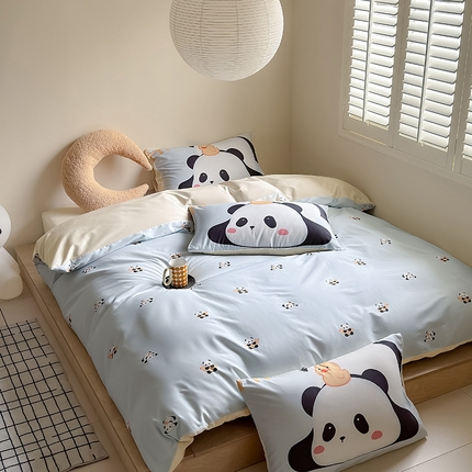 Mr.pig猪先生水洗棉 2025新款50贡缎长绒棉数码印花嵌绳四件套 熊猫-乐乐