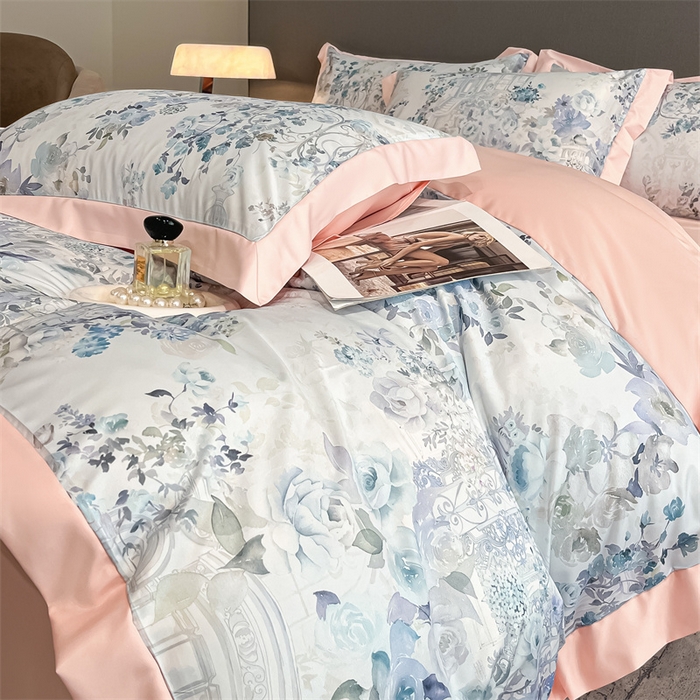 91家纺网 家纺一手货源 找家纺 笙意家纺 2025新款水洗冰丝数码印花宽边四件套 冬聆