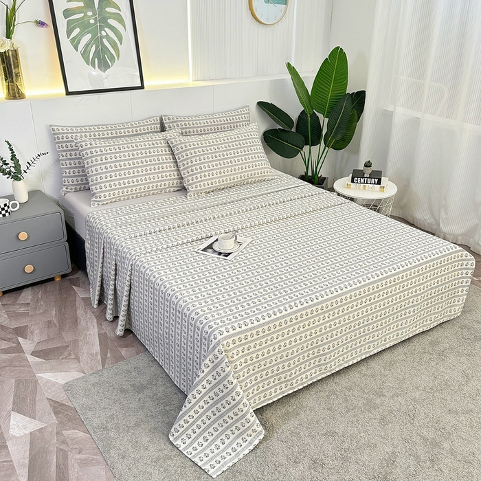 91家纺网 家纺一手货源 找家纺 伊而梦蚊帐 2025新款原棉老粗布床单 兰花条