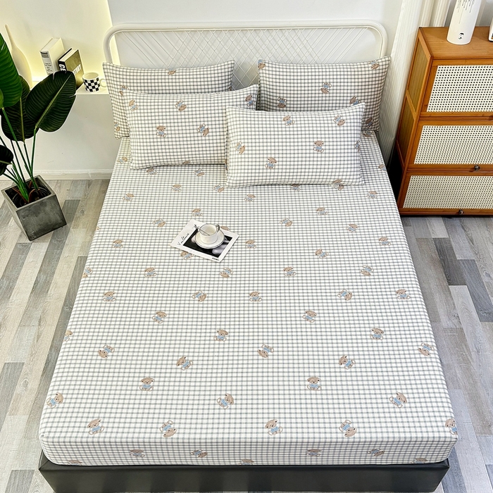 91家纺网 家纺一手货源 找家纺 伊而梦蚊帐 2025新款原棉老粗布床笠 方格狗