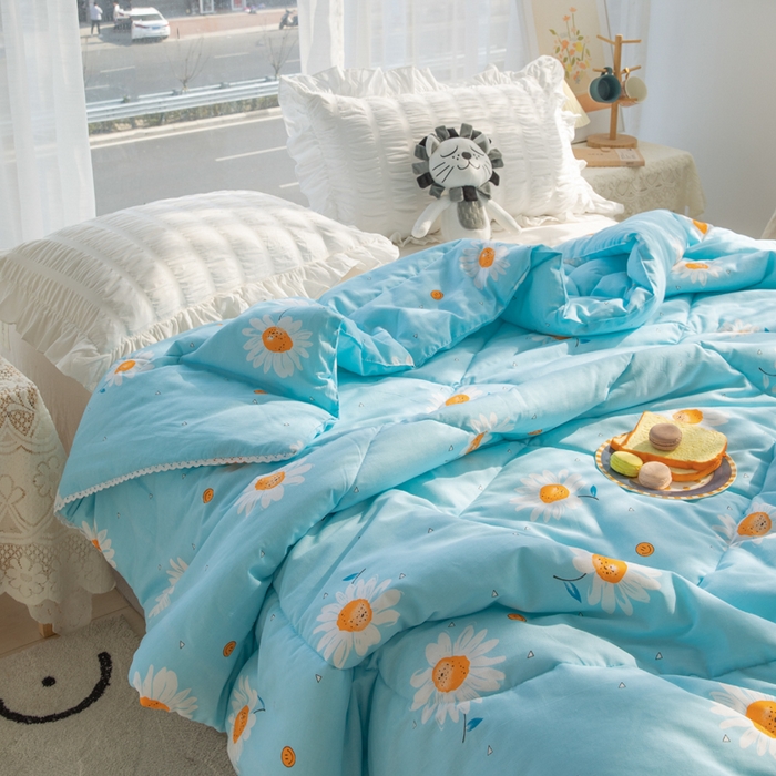 91家纺网 家纺一手货源 找家纺 小清新印花里外全棉夏被纱布夏被纯棉夏被棉花被夏凉被空调被子儿童夏被 小雏菊 蓝