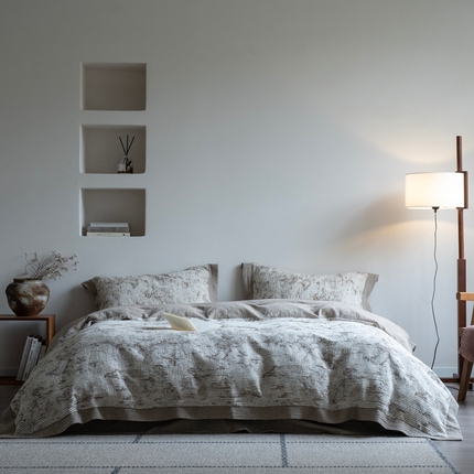 璞素2025新款全棉色织三层纱四件套-松隐 松隐咖