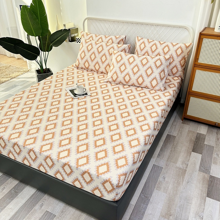 91家纺网 家纺一手货源 找家纺 伊而梦蚊帐 2025新款原棉老粗布床笠 菱格棕