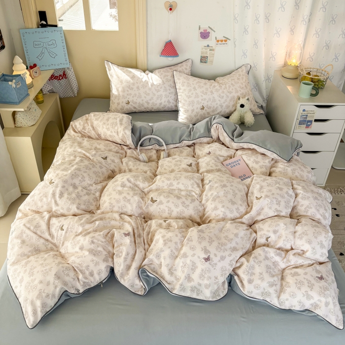 91家纺网 家纺一手货源 找家纺 潮邦创意家居 2025新款云柔棉立体嵌绳款小清新四件套 幻彩蝶韵