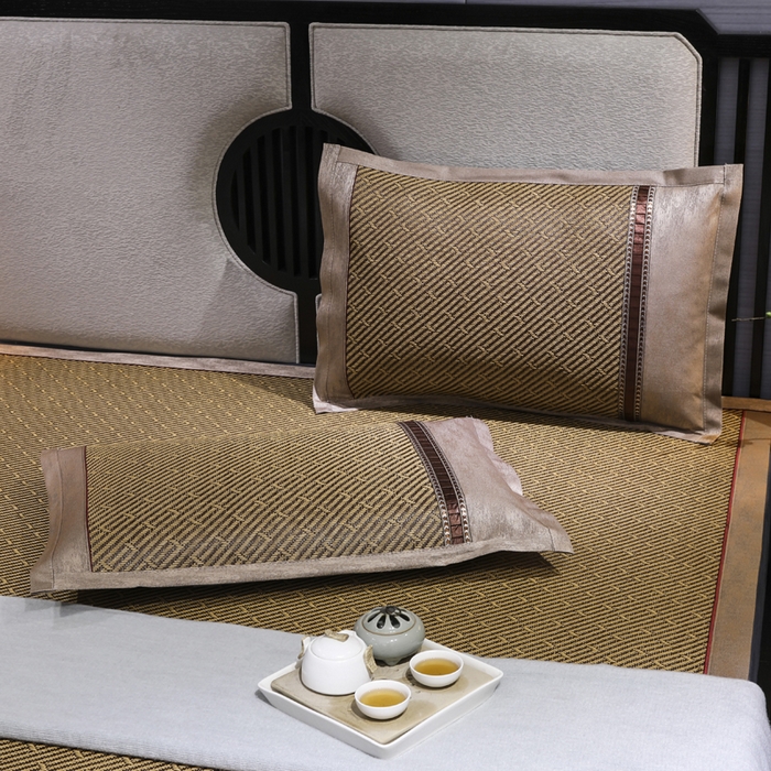 91家纺网 家纺一手货源 找家纺 小牛席业  2025新款B夏凉枕套系列凉枕套夏天枕套冰丝枕套竹枕套藤枕套冰藤枕套 D古韵藤席-花边枕套