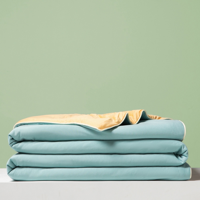 91家纺网 家纺一手货源 找家纺 吾诺 2025 针织棉夏被双拼色大豆夏被子被芯夏凉被空调被 星兰-杏黄