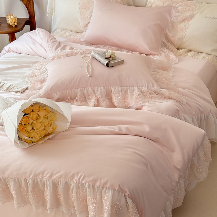 91家纺网 家纺一手货源 找家纺 涞澳家纺 2025新款亲肤舒适天丝棉四件套-云初系列 云初-温柔粉