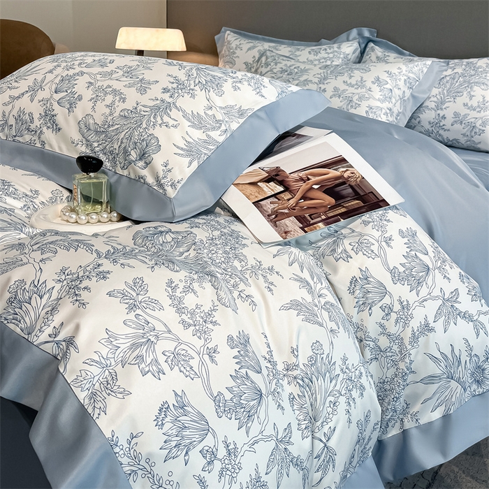 91家纺网 家纺一手货源 找家纺 笙意家纺 2025新款水洗冰丝数码印花宽边四件套 仙草