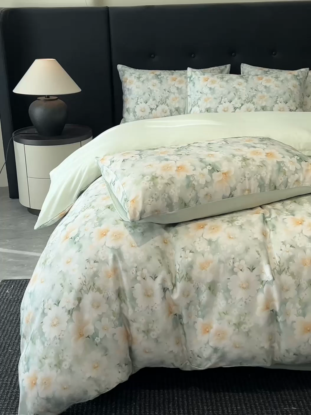 91家纺网 家纺一手货源 找家纺 慕晨 2025春夏新品莱赛尔天丝数码印花四件套莱赛尔夏被四件套天丝夏凉被直播热款 芳馨-绿