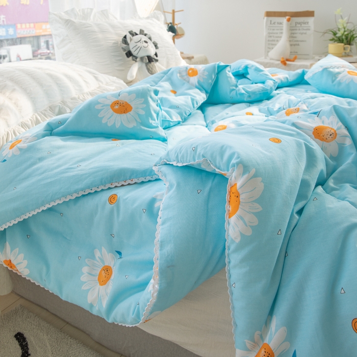 91家纺网 家纺一手货源 找家纺 小清新印花里外全棉夏被纱布夏被纯棉夏被棉花被夏凉被空调被子儿童夏被 小雏菊 蓝