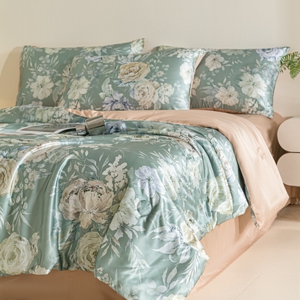 91家纺网 家纺一手货源 找家纺 （总）梦幻之城 2025新款水洗真丝数码印花简易款夏被四件套