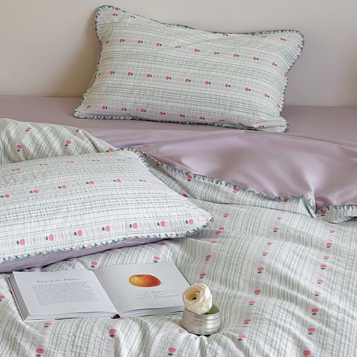 91家纺网 家纺一手货源 找家纺 觅糖家纺 2025新款色织提花贝壳边三角针系列四件套 温柔郁金香