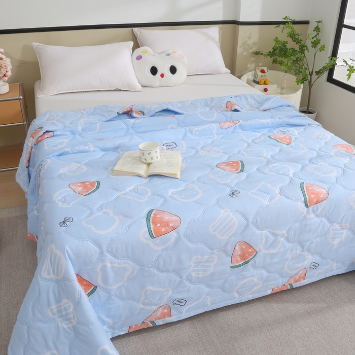 91家纺网 家纺一手货源 找家纺 被多多被业  2025新款清新印花亲肤绒超声波工艺夏凉被 凉爽夏日