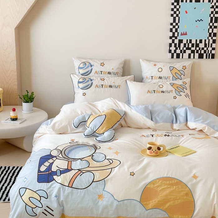 91家纺网 家纺一手货源 找家纺 西西家居 2025新款100支全棉四件套 月球之旅