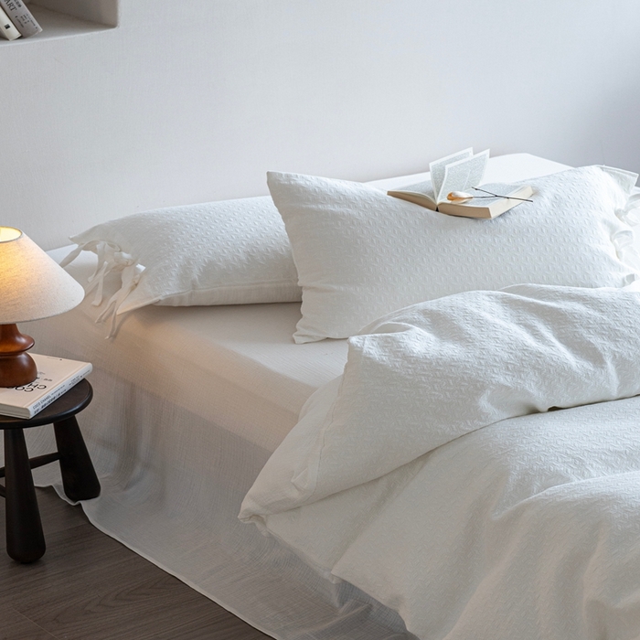 91家纺网 家纺一手货源 找家纺 （总）璞素2025新款全棉色织三层纱四件套-半谷·清荷