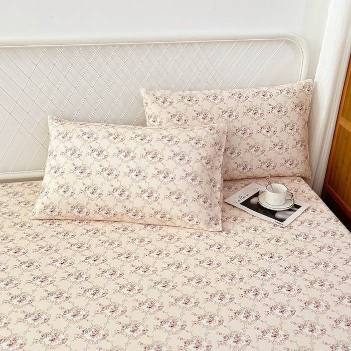 91家纺网 家纺一手货源 找家纺 伊而梦蚊帐 2025新款原棉老粗布床笠 玫瑰格