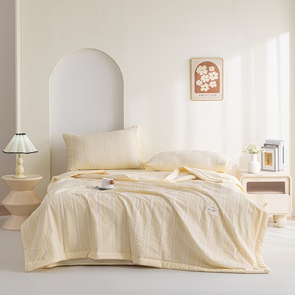 91家纺网 家纺一手货源 找家纺 吾诺 2025 韩式立体提花公主格大豆夏被子被芯夏凉被夏被四件套 公主格-黄