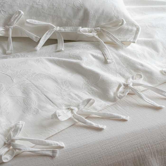 91家纺网 家纺一手货源 找家纺 璞素2025新款全棉色织三层纱四件套-半谷·清荷 清荷