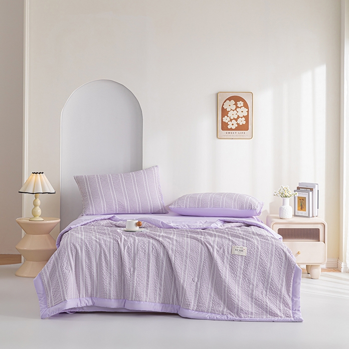 91家纺网 家纺一手货源 找家纺 吾诺 2025 韩式立体提花公主格大豆夏被子被芯夏凉被夏被四件套 公主格-紫