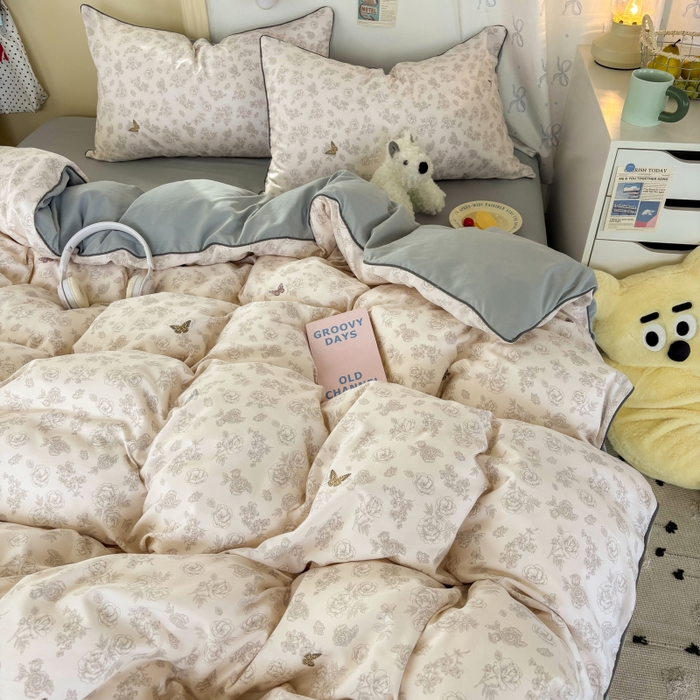 91家纺网 家纺一手货源 找家纺 潮邦创意家居 2025新款云柔棉立体嵌绳款小清新四件套 幻彩蝶韵