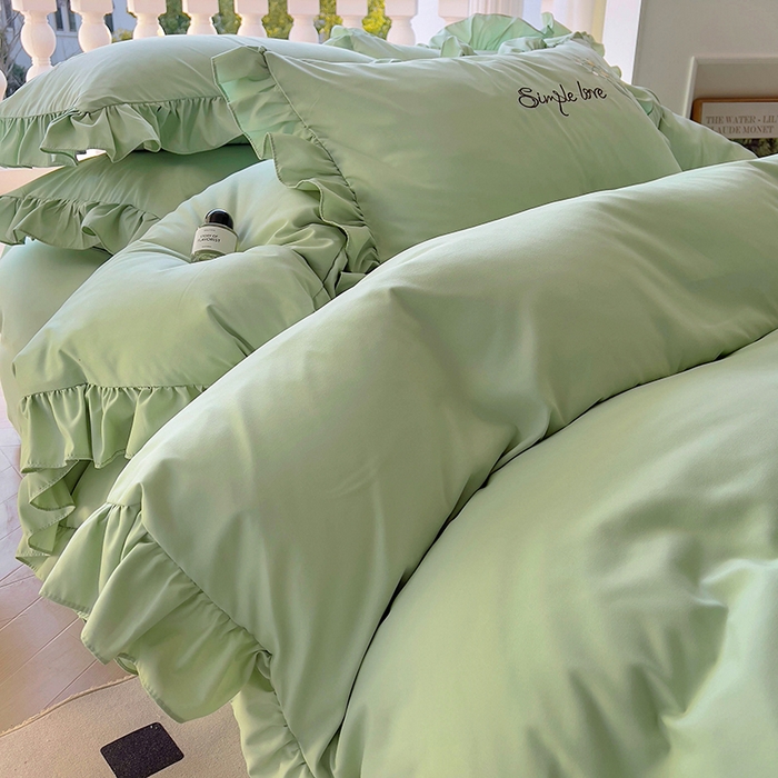 91家纺网 家纺一手货源 找家纺 凯美家居 2025新款超柔亲肤磨毛刺绣花仙子系列四件套 花仙子 绿