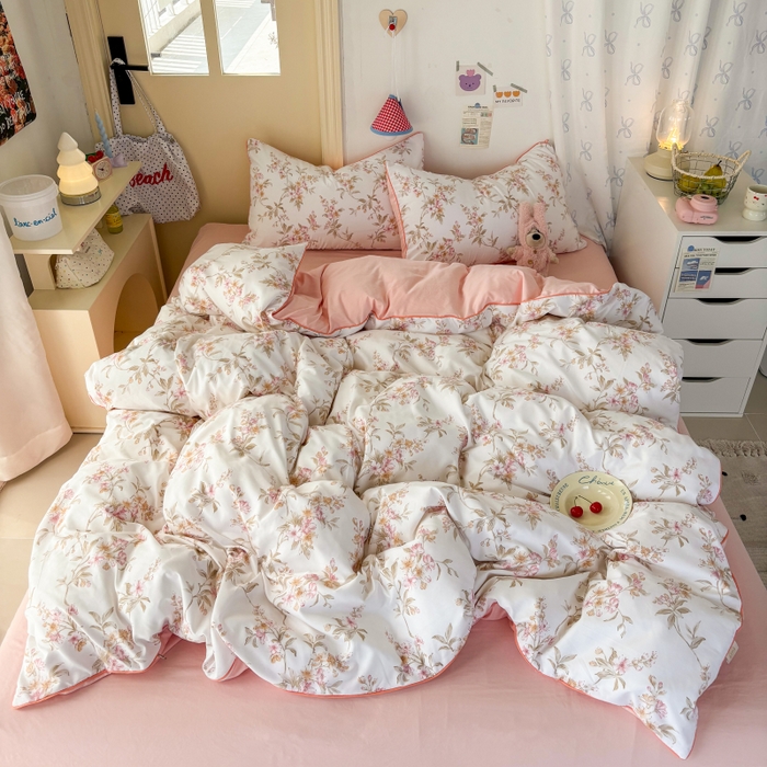 91家纺网 家纺一手货源 找家纺 潮邦创意家居 2025新款云柔棉立体嵌绳款小清新四件套 雅韵繁花