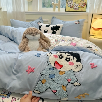 韩巢家纺 2025新款云朵棉印花毛巾绣四件套（提供买家秀） 纯酷小新