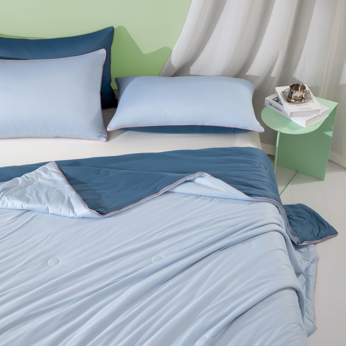 91家纺网 家纺一手货源 找家纺 吾诺 2025 针织棉夏被双拼色大豆夏被子被芯夏凉被空调被 浅兰-宝蓝