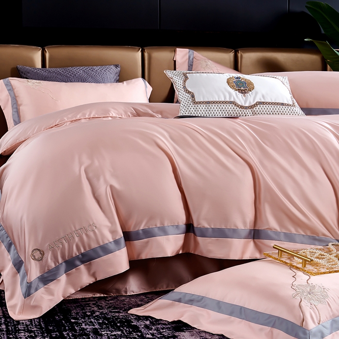 91家纺网 家纺一手货源 找家纺 U品汇 2025新款60支天丝棉莱赛尔纤维刺绣花四件套纯棉全棉凉感丝滑礼盒包装（西雅图） 西雅图-豆沙