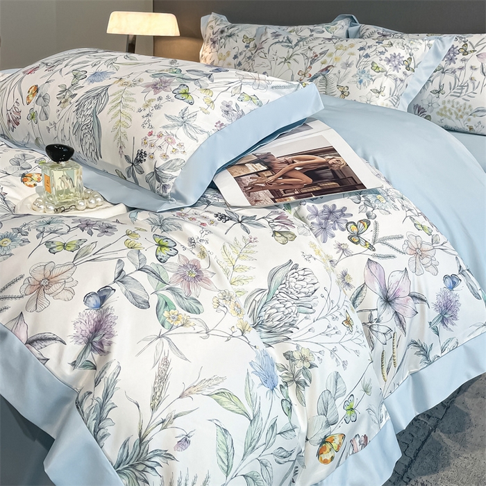 91家纺网 家纺一手货源 找家纺 笙意家纺 2025新款水洗冰丝数码印花宽边四件套 韶华