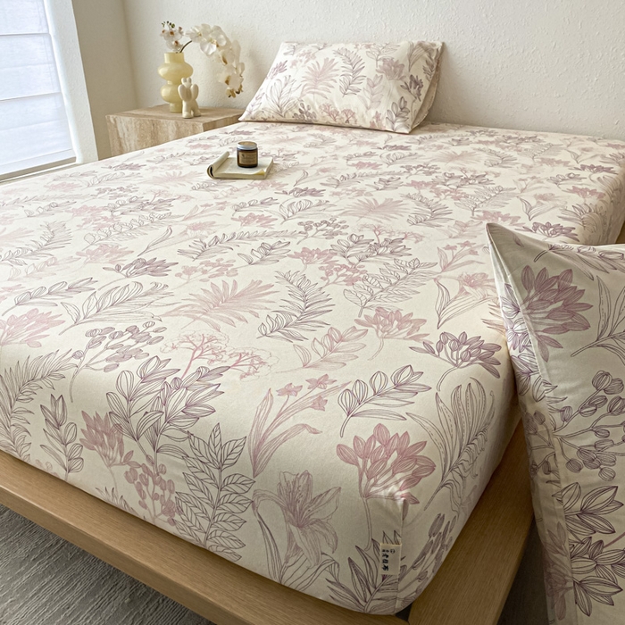 91家纺网 家纺一手货源 找家纺 九亭家纺 2025新款A类全棉老粗布单床笠 繁花-咖