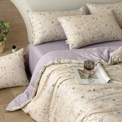 慕晨 2025新款全棉双层纱四件套莱赛尔夏被莱赛尔夏被四件套天丝夏凉被直播 香清韵-咖