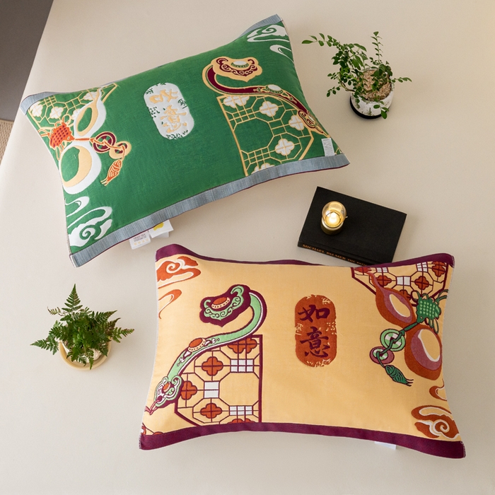 91家纺网 家纺一手货源 找家纺 2025新款全棉八层纱枕巾情侣枕巾 如意