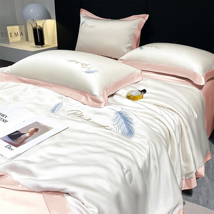如一 2025丝羽系列水洗冰丝夏被四件套 丝羽-奶白粉