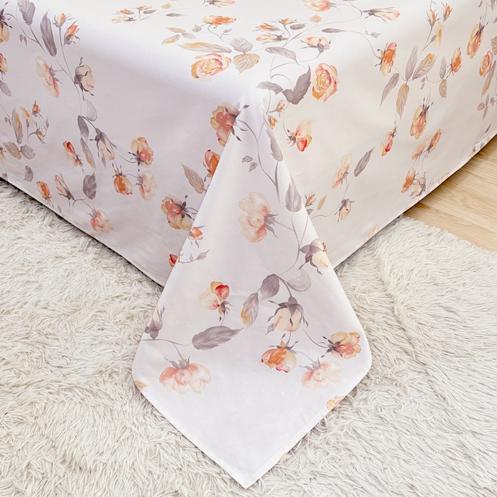 91家纺网 家纺一手货源 找家纺 伊而梦蚊帐 2025新款A类老粗布抗菌床单 橙玫瑰-灰