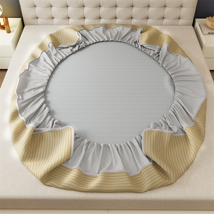 91家纺网 家纺一手货源 找家纺 鑫姿 2025新款5A抗菌A类冰丝凉席-条纹款 条纹床笠-棕色