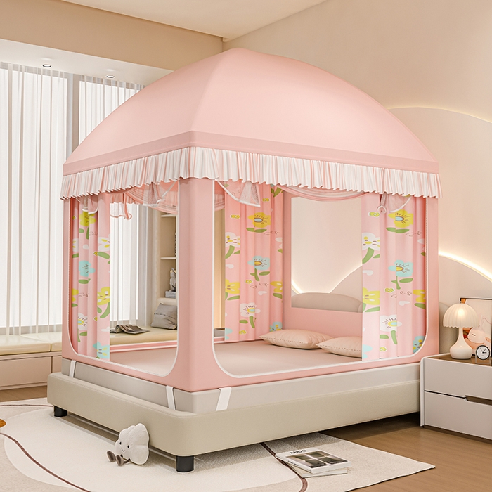 91家纺网 家纺一手货源 找家纺 冉美家纺 2025新款屋顶式遮光防尘防摔蚊帐 秘密花园-樱花粉