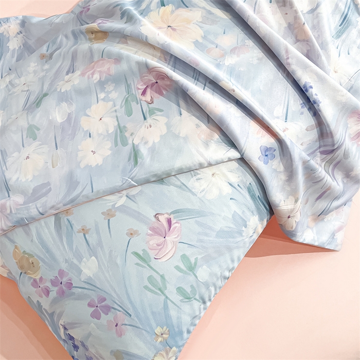 91家纺网 家纺一手货源 找家纺 笙意家纺2025新款水洗冰丝数码印花暗盒款四件套 花海