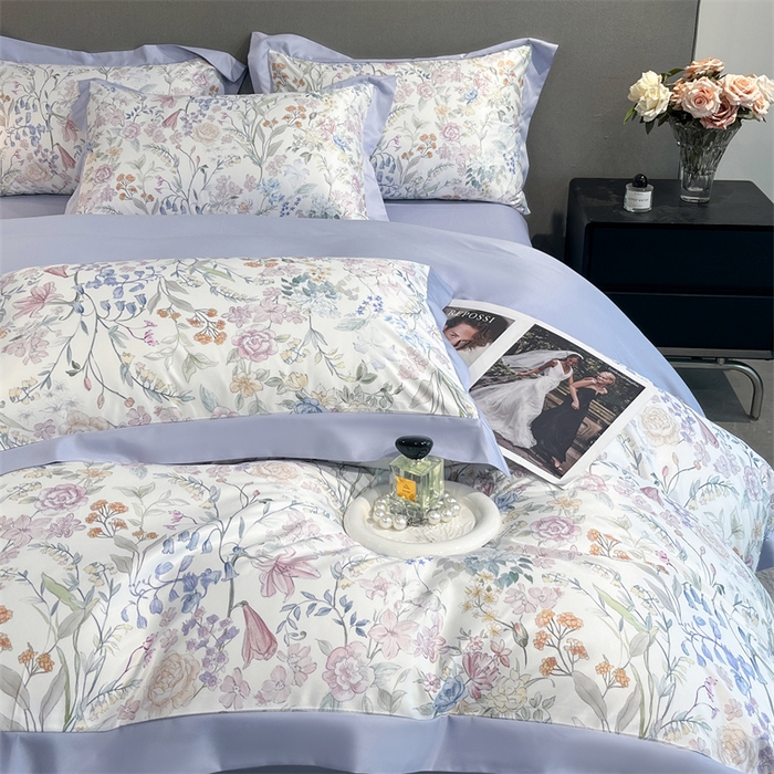 91家纺网 家纺一手货源 找家纺 笙意家纺 2025新款水洗冰丝数码印花宽边四件套 年华