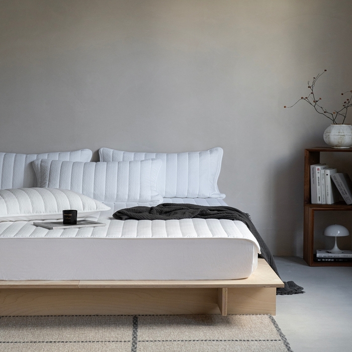 91家纺网 家纺一手货源 找家纺 （总）璞素2025新款全棉纯棉三层纱床笠-空谷 ：幽兰