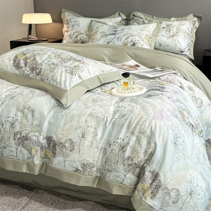 91家纺网 家纺一手货源 找家纺 笙意家纺 2025新款水洗冰丝数码印花宽边四件套 秋雅