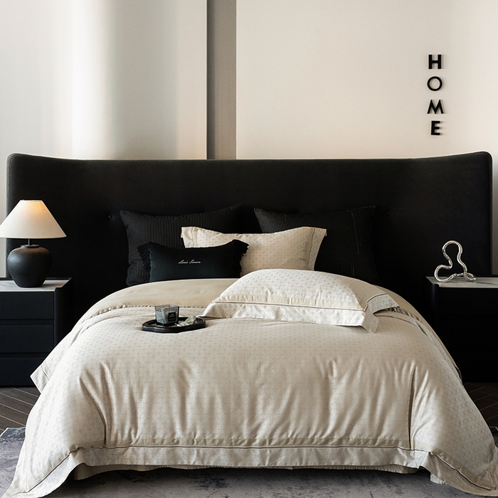 91家纺网 家纺一手货源 找家纺 涞澳家纺 2025新款天丝棉色织提花四件套 米娅-金