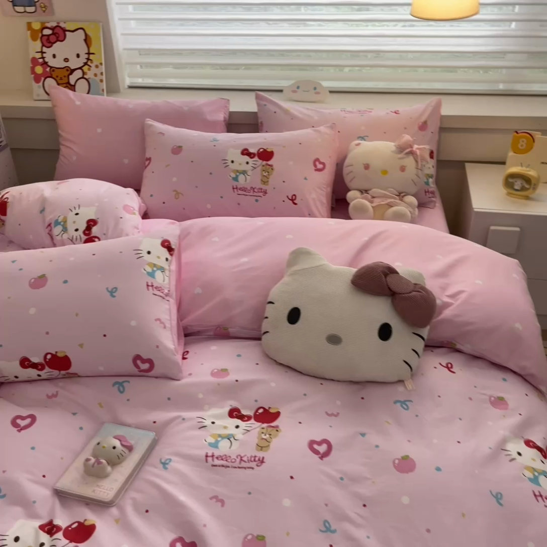 91家纺网 家纺一手货源 找家纺 暮思家居 2025新款正版授权三丽鸥全棉四件套系列四件套 气球凯蒂