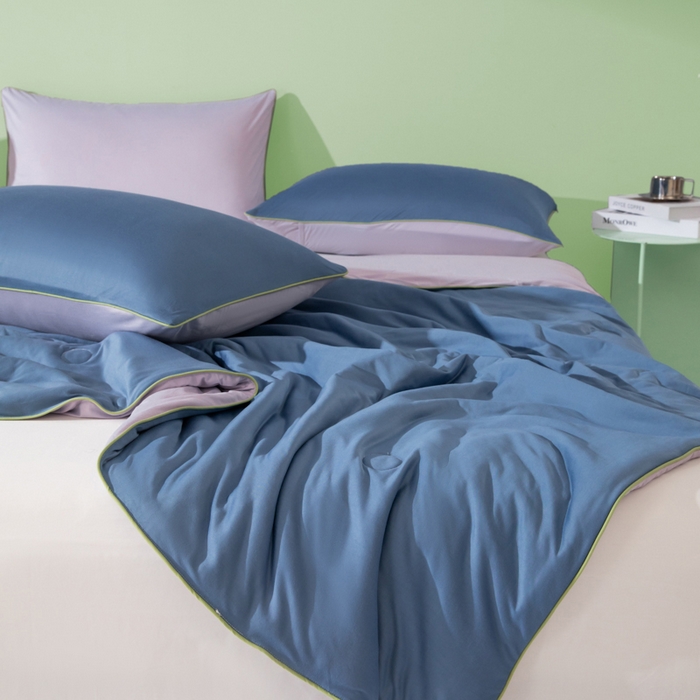 91家纺网 家纺一手货源 找家纺 吾诺 2025 针织棉夏被双拼色大豆夏被子被芯夏凉被空调被 宝蓝-烟紫