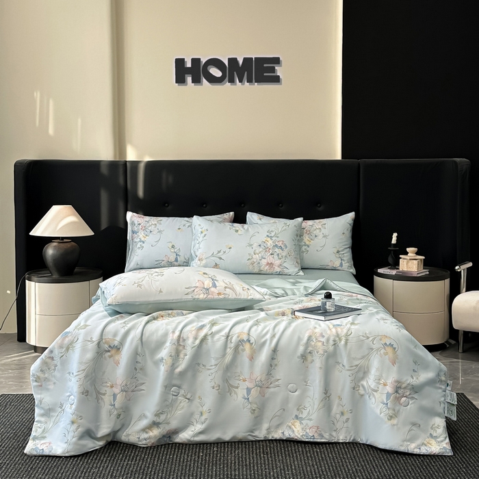 91家纺网 家纺一手货源 找家纺 慕晨 2025春夏新品莱赛尔天丝数码印花四件套莱赛尔夏被四件套天丝夏凉被直播热款 柔兰