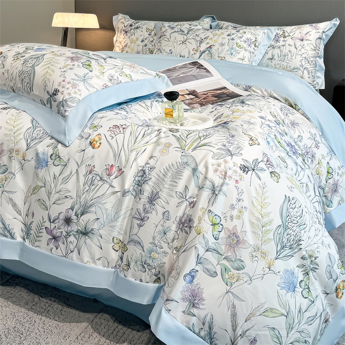 91家纺网 家纺一手货源 找家纺 笙意家纺 2025新款水洗冰丝数码印花宽边四件套 韶华